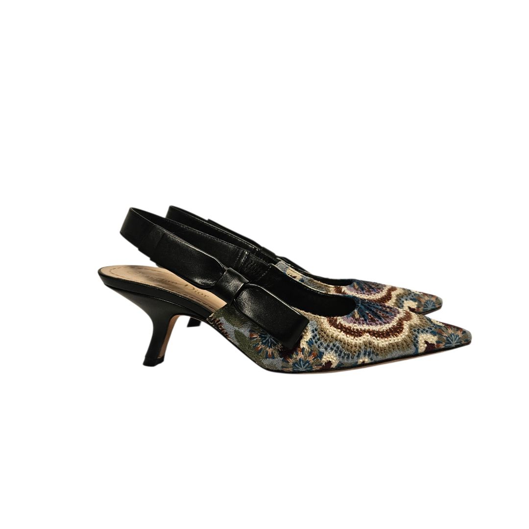 Christian Dior Embroidered Beaded Slingback Pump 37.5 Blue Multi