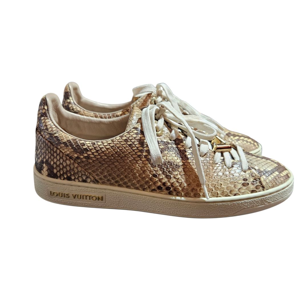 Louis Vuitton Frontrow Brown/Beige Python Leather White Lace-Up Sneakers, Size 35.5