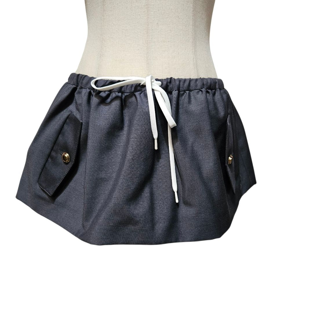 Miu Miu Grey Bonded Logo-Detail Drawstring Mini Skirt
