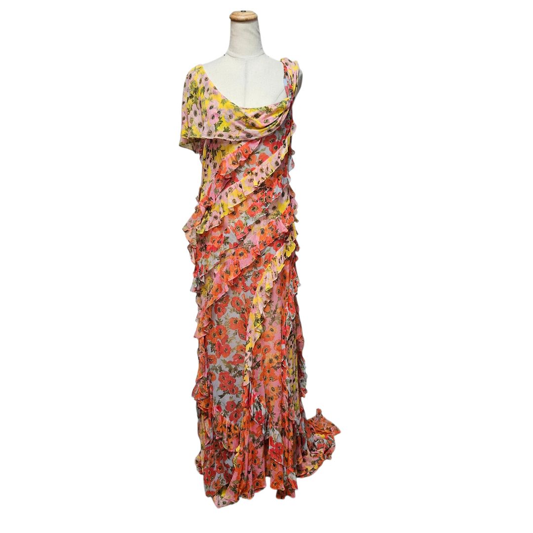 Carolina Herrera Anemone Print Single Cold Shoulder Silk Chiffon Gown