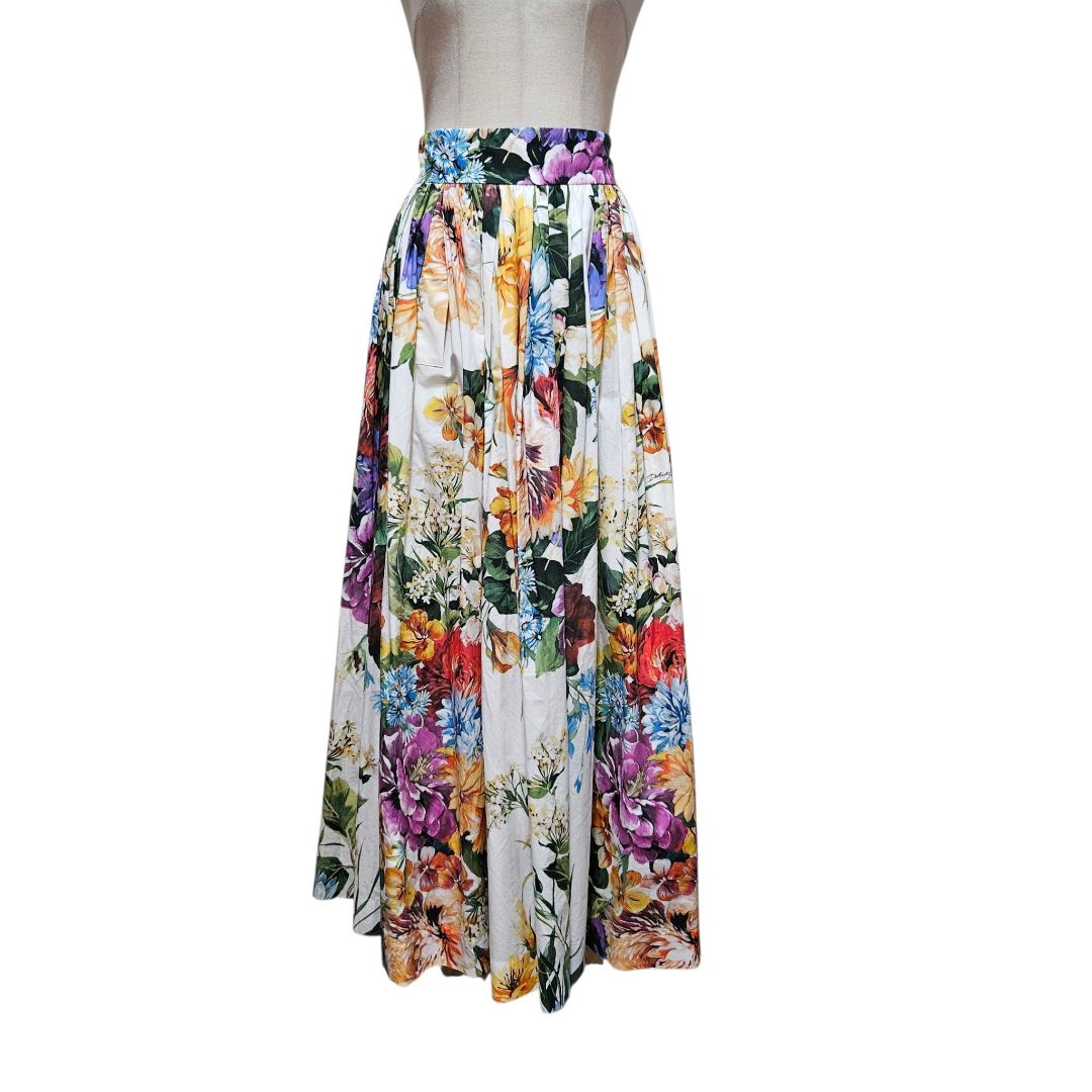 Dolce & Gabbana Multicolor Floral Print Maxi Cotton Skirt