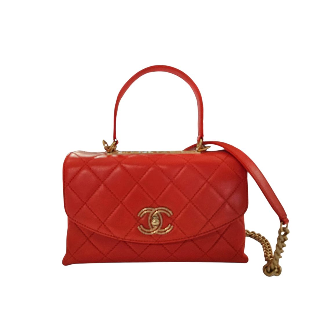 Chanel Redorange Lambskin Leather AS1174 Trendy Spirit CC Top Handle Flap Bag