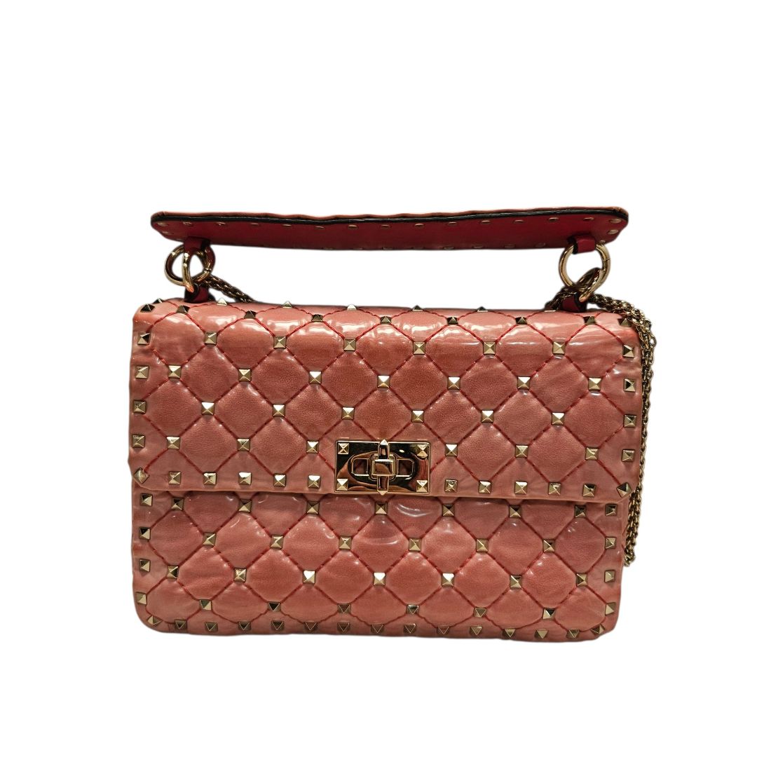 Valentino Garavani Antique Rose Patent Leather Rockstud Spike Medium Shoulder Bag