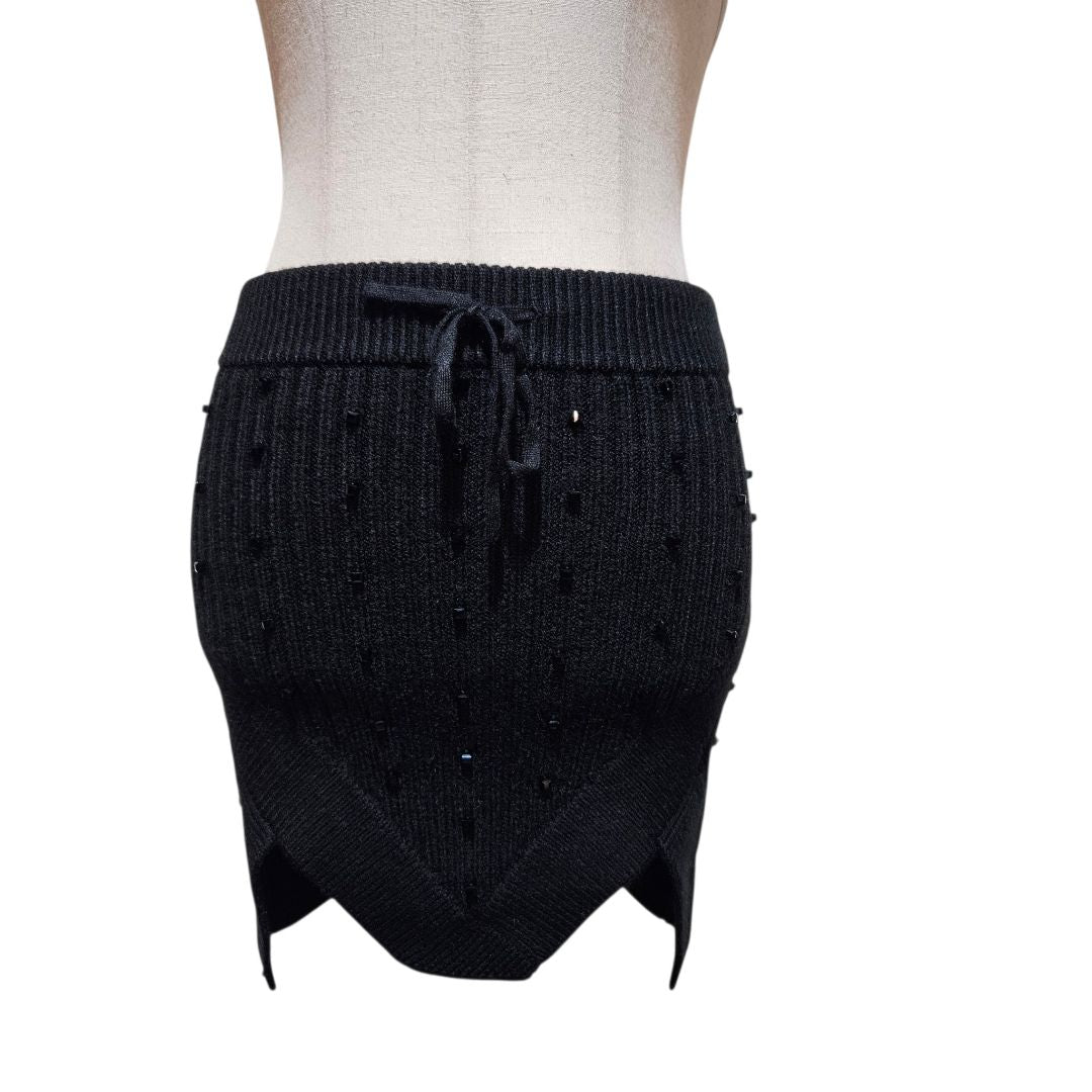 David Koma Black Ribbed Studded Mini Skirt