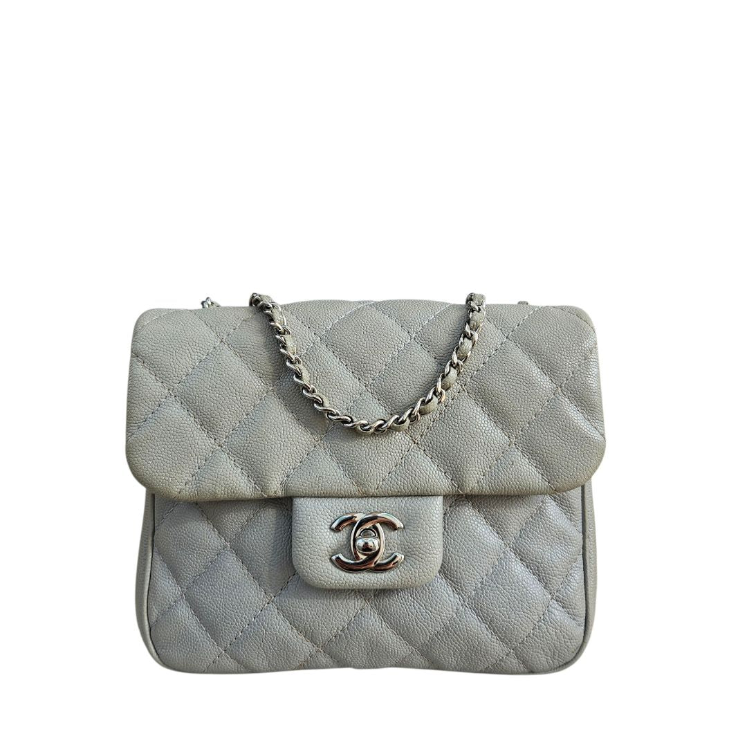 Chanel Grey Quilted Leather Silver Hardware Flap Bag