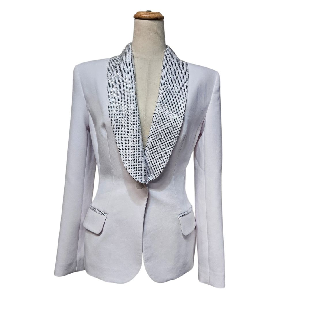 Maison D'Angelann White Crystal Lapel Blazer