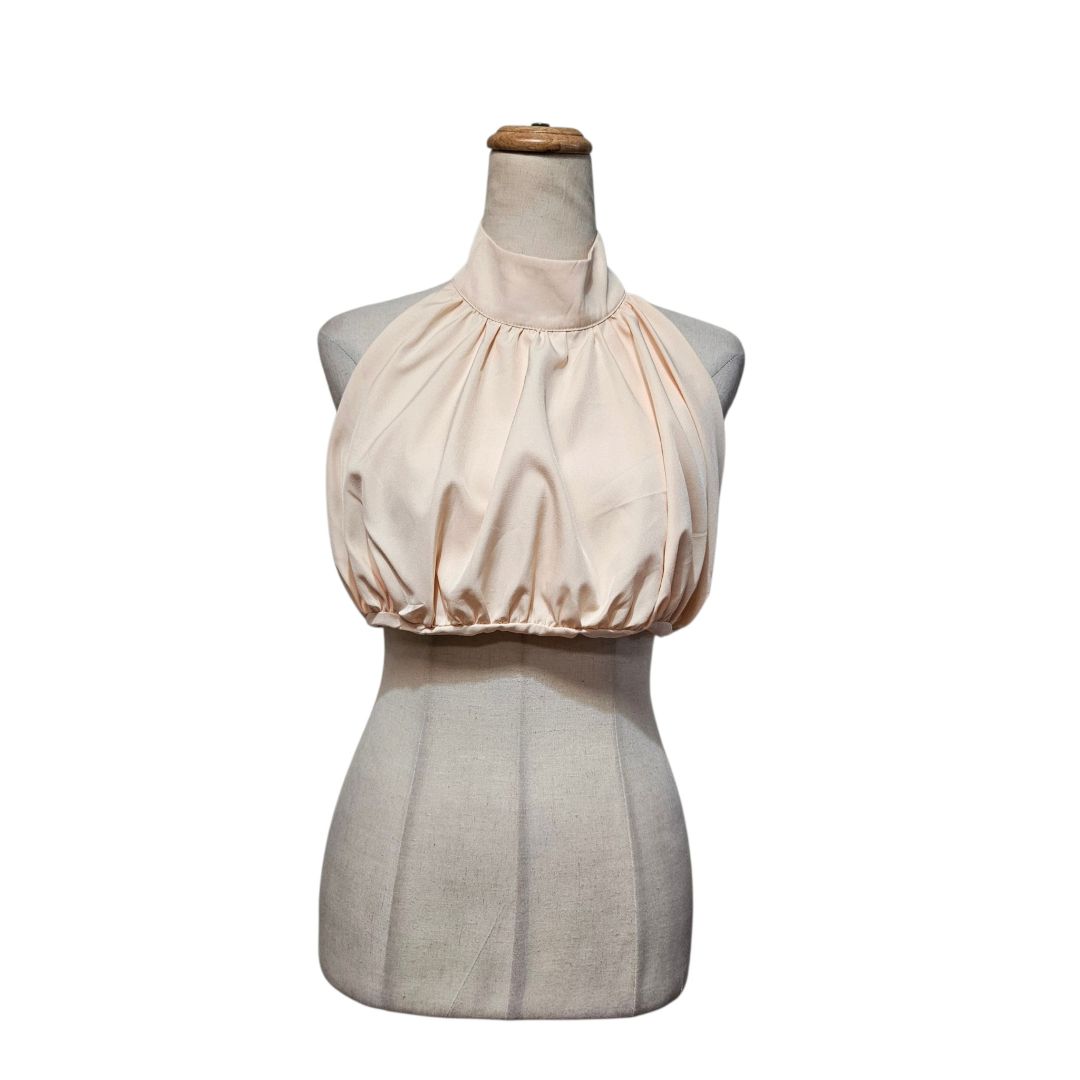 Innovare Denim Beige Ruched Halter Neck Crop Top