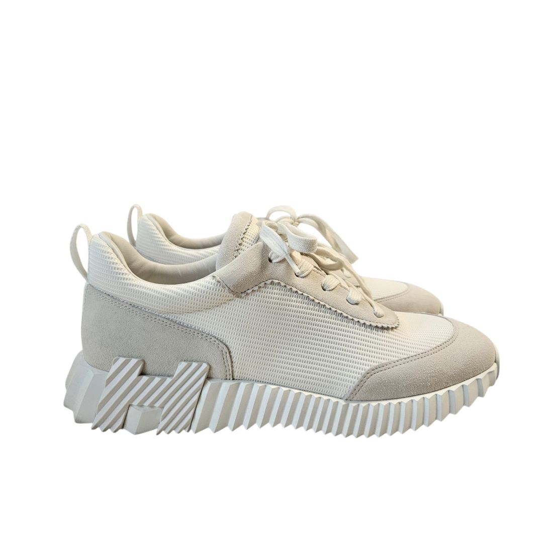 Hermès White Technical Mesh Suede Goatskin Bouncing Sneaker, Size 40