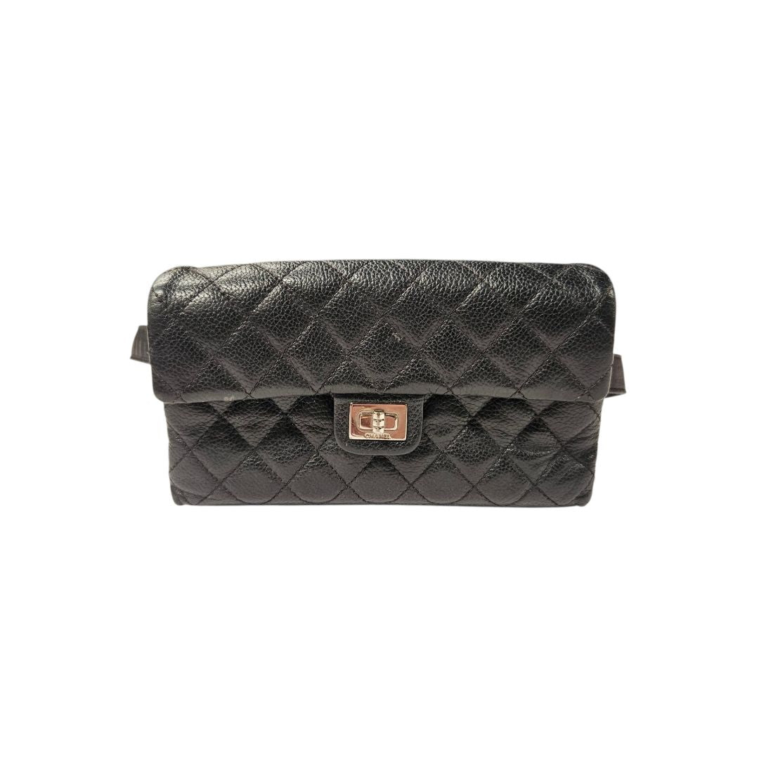Chanel 2.55 Matelassé Black Grained Leather Uniform Waist Bag