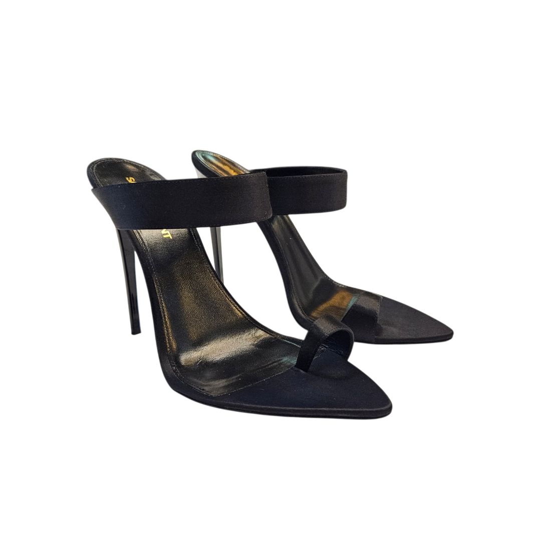 Saint Laurent Black Satin Martha 110mm Mules Size 39