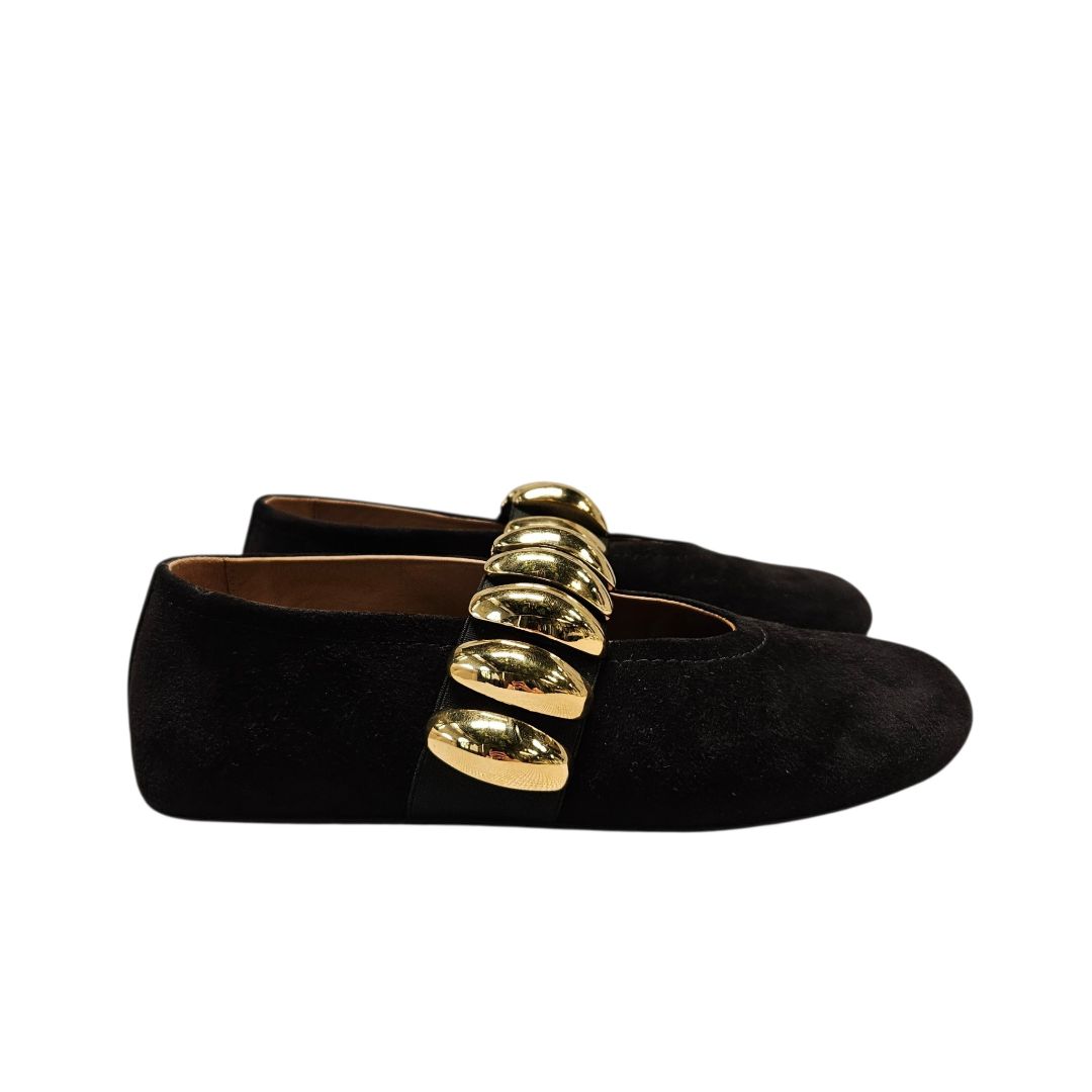 Alaia Black Suede Pebble Ballet Flat, Size 37.5