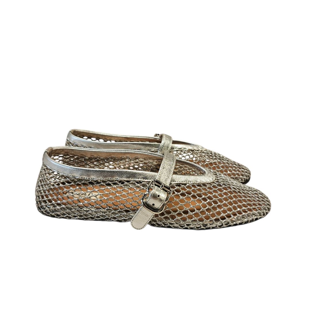 Alaïa Silver Metallic Mesh Ballerina Flats, Size 38.5