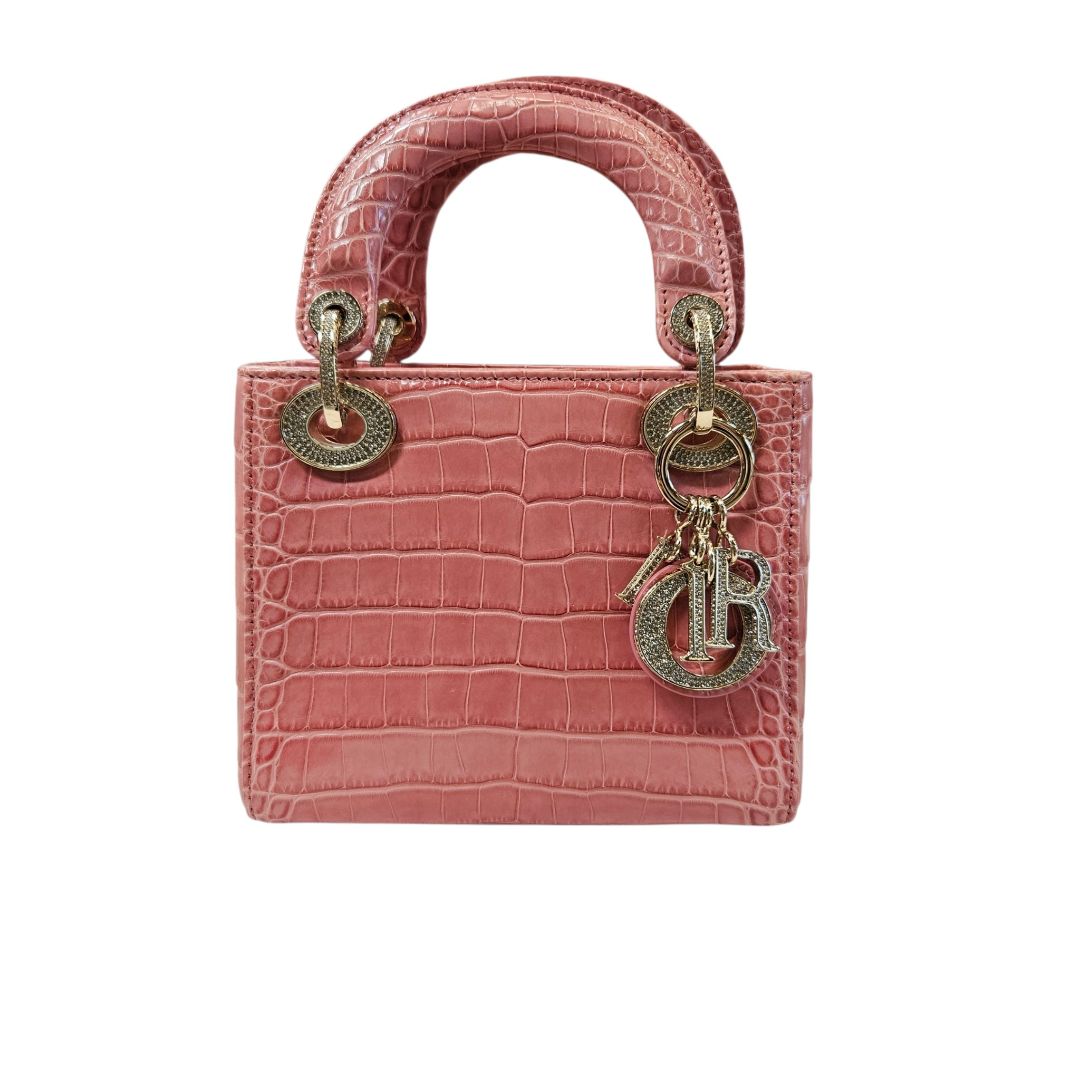 Christian Dior Pink Lady Dior Crocodile Leather Mini Bag w Crystal Charms