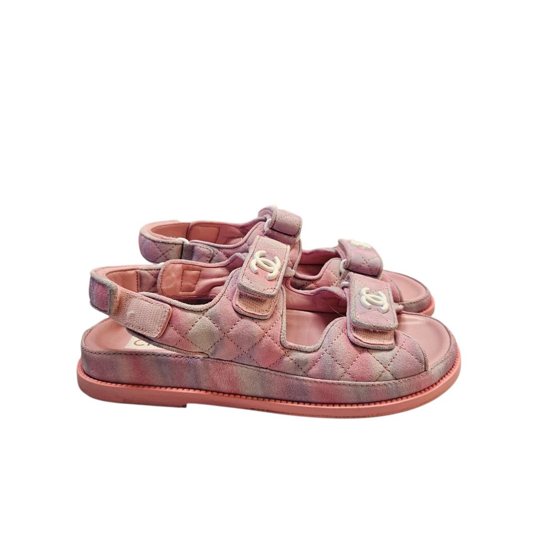 Chanel Pink/purple Suede Dad Sandals, Size 38C