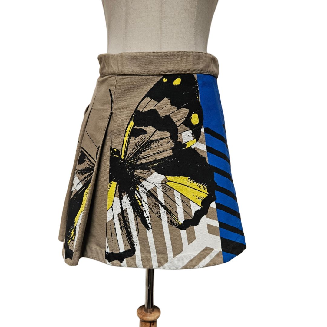 Christian Dior SS22 Beige/Multi-Colour Butterfly Print Denim Cargo Wrap Around Skirt