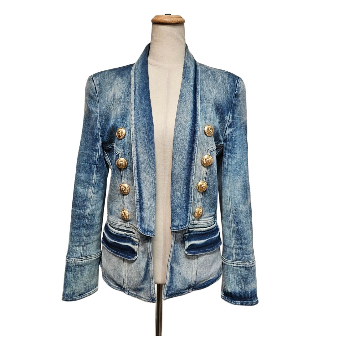 Balmain Double-Breasted Light Blue Denim Blazer
