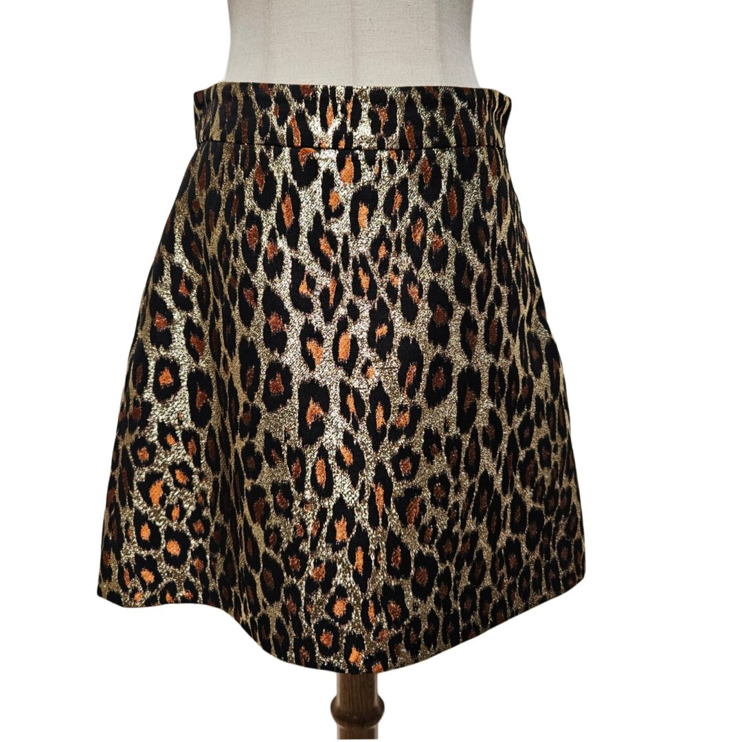Miu Miu Gold Metallic Leopard Printed Mini Skirt
