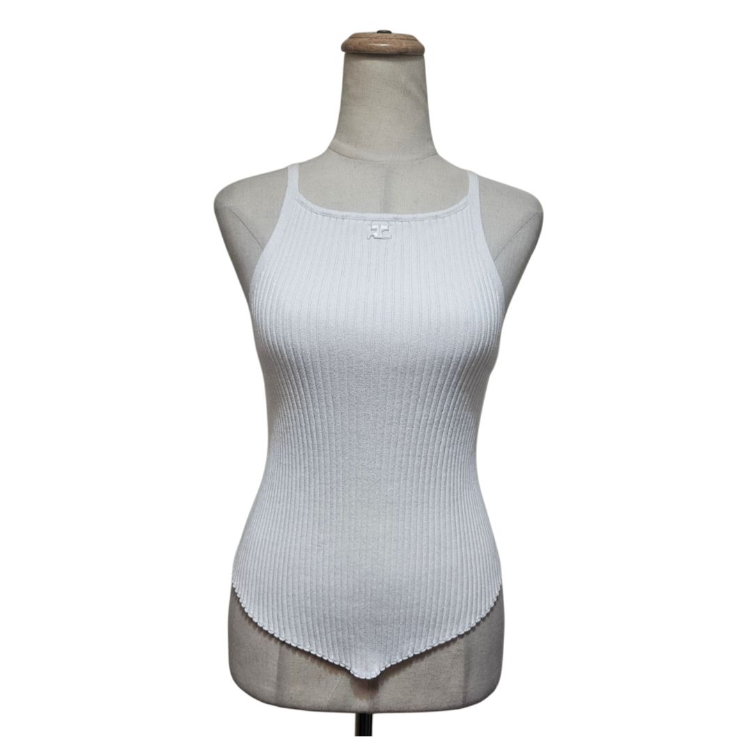 Courrèges White Ribbed Bodycon Tank Top