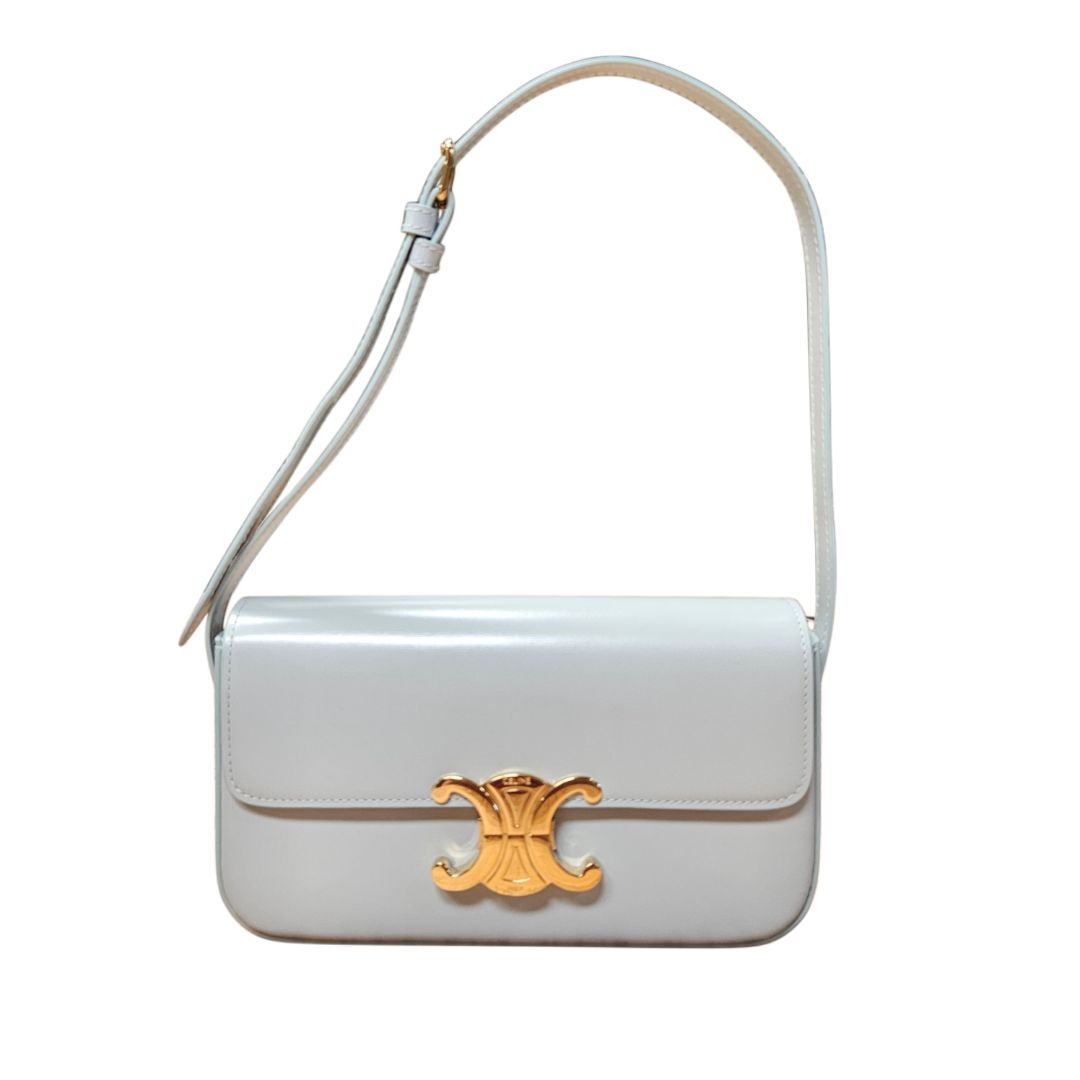 Celine Soft Blue Claude Triomphe Shiny Shoulder Bag