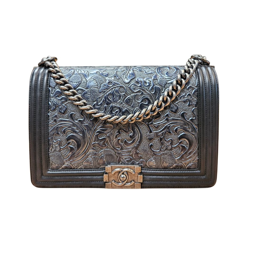 Chanel Black Embossed Leather Carboda Boy Bag