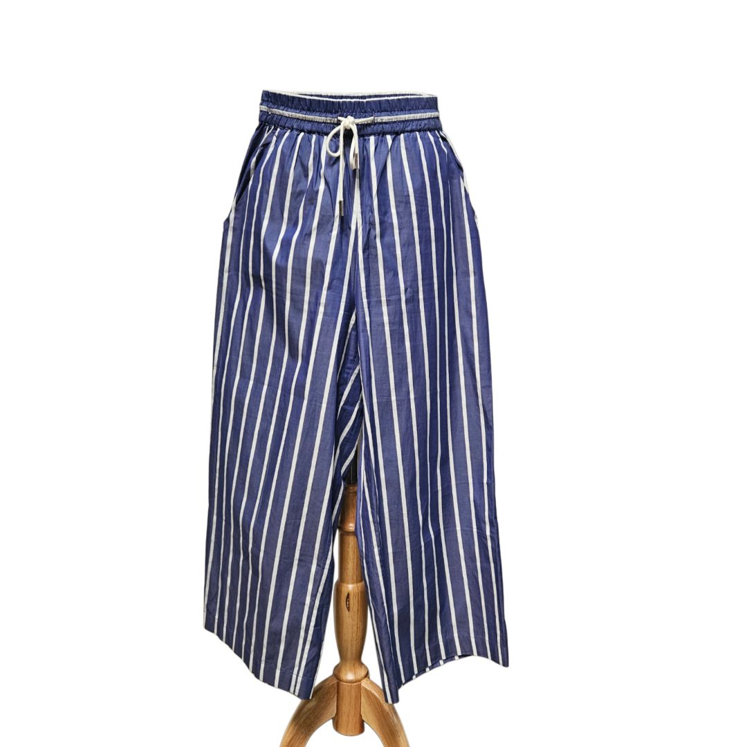 Max Mara Striped Blue and White Drawstring Trousers