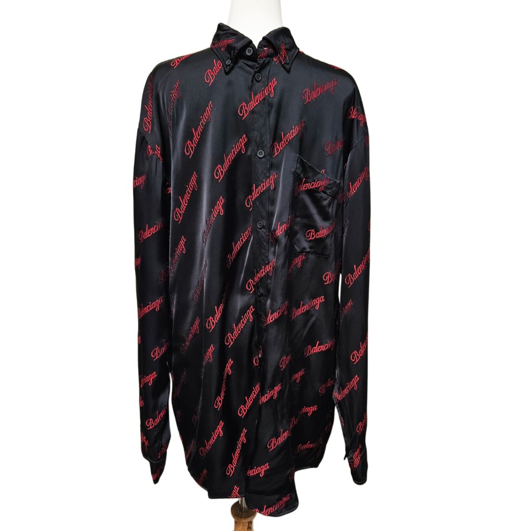 Balenciaga Black Logo Script Fil Coupe Oversized Men's Shirt