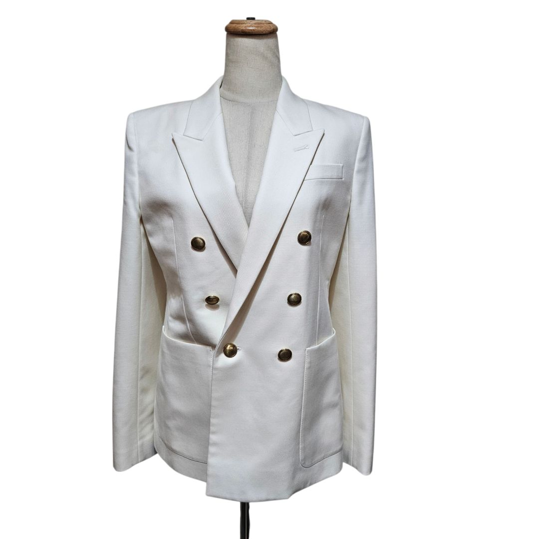 Saint Laurent Wool and Silk Double Jacket FR38 Cream Gold Buttons