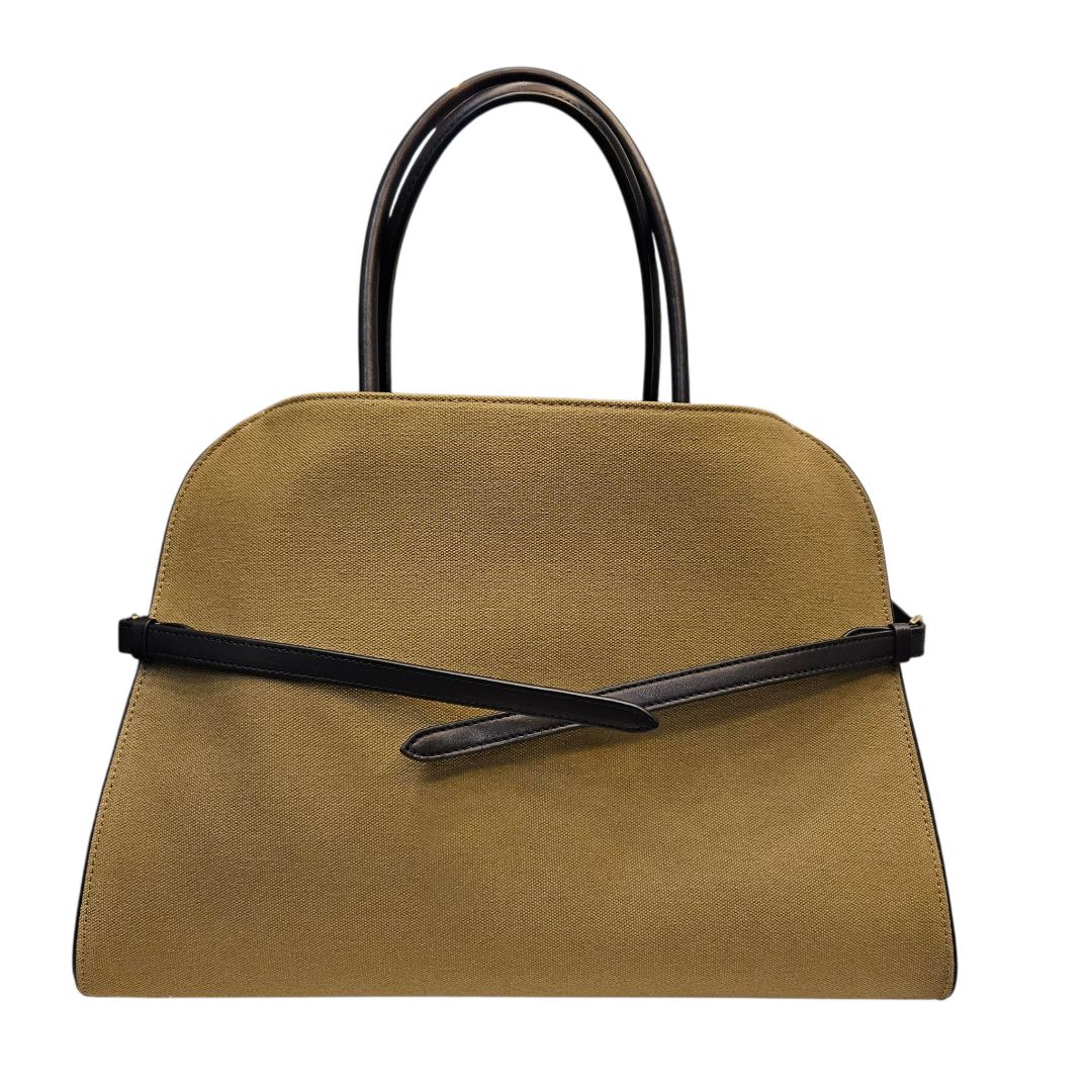 The Row Margaux Ceinture Tote Khaki/Black Canvas & Leather Tote Bag