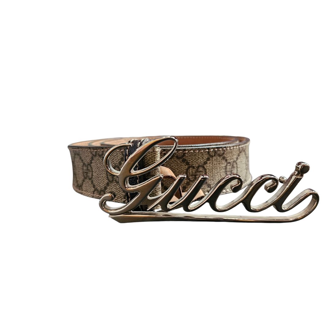 Gucci Canvas Cursive Logo Belt