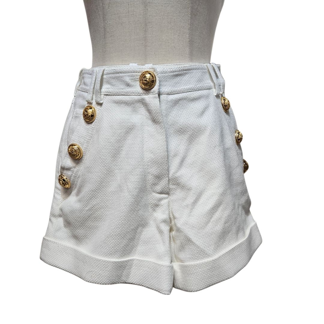 Balmain White Piqué Gold Button Detail Short