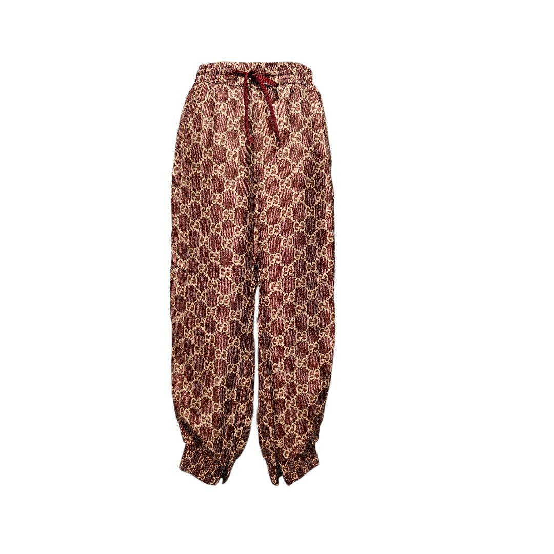 Gucci Burgundy GG Supreme Print Silk Jogger