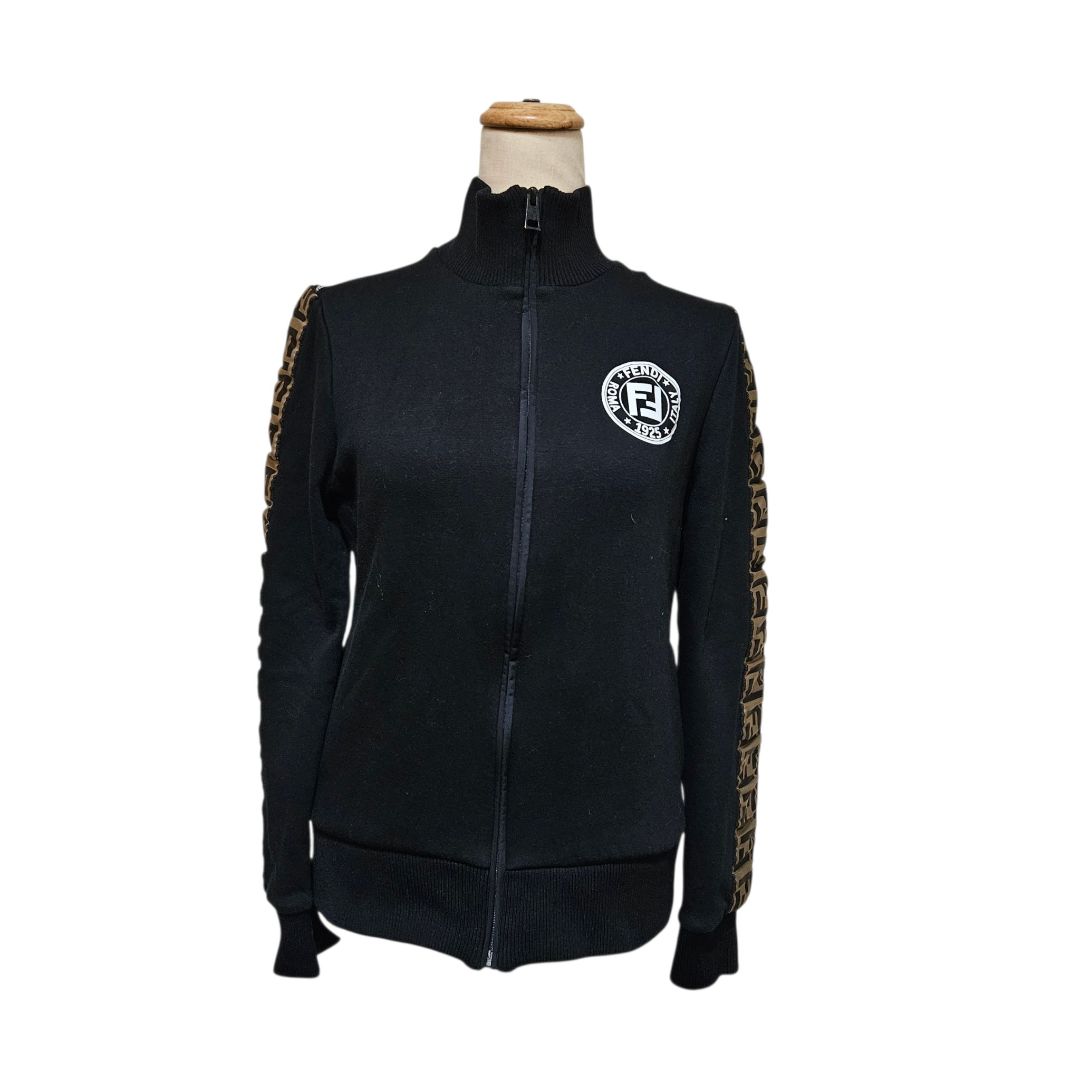 Fendi Black FF Monogram Logo Zip Jacket