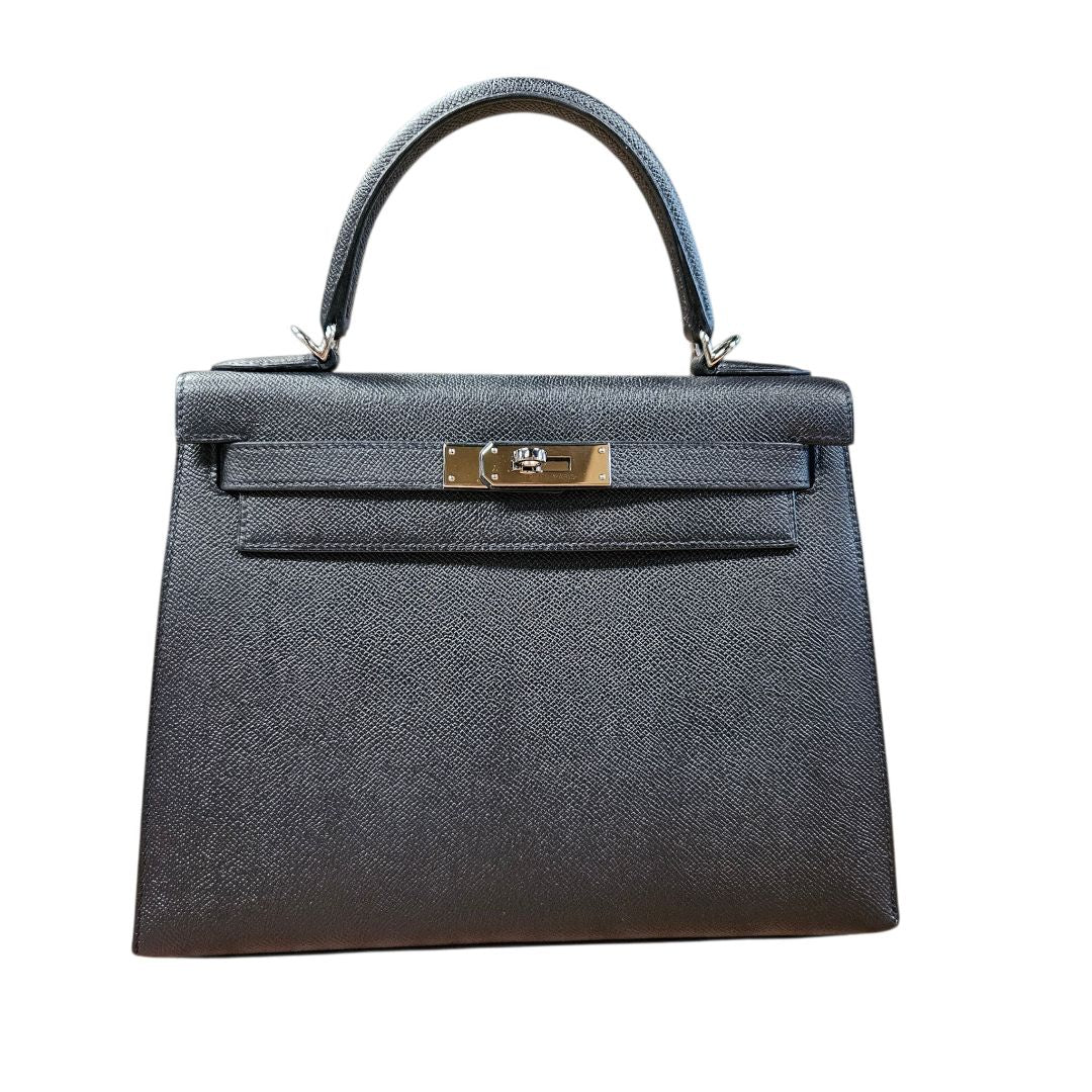 Hermès Black Epsom Leather Palladium Hardware Kelly Sellier 28 Bag