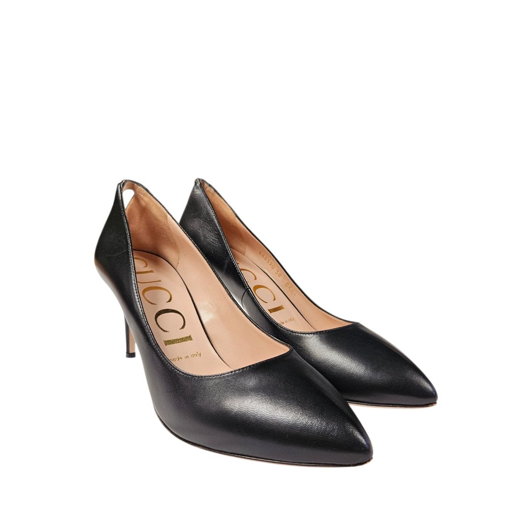Gucci Electra Black Leather Pumps, Size 38