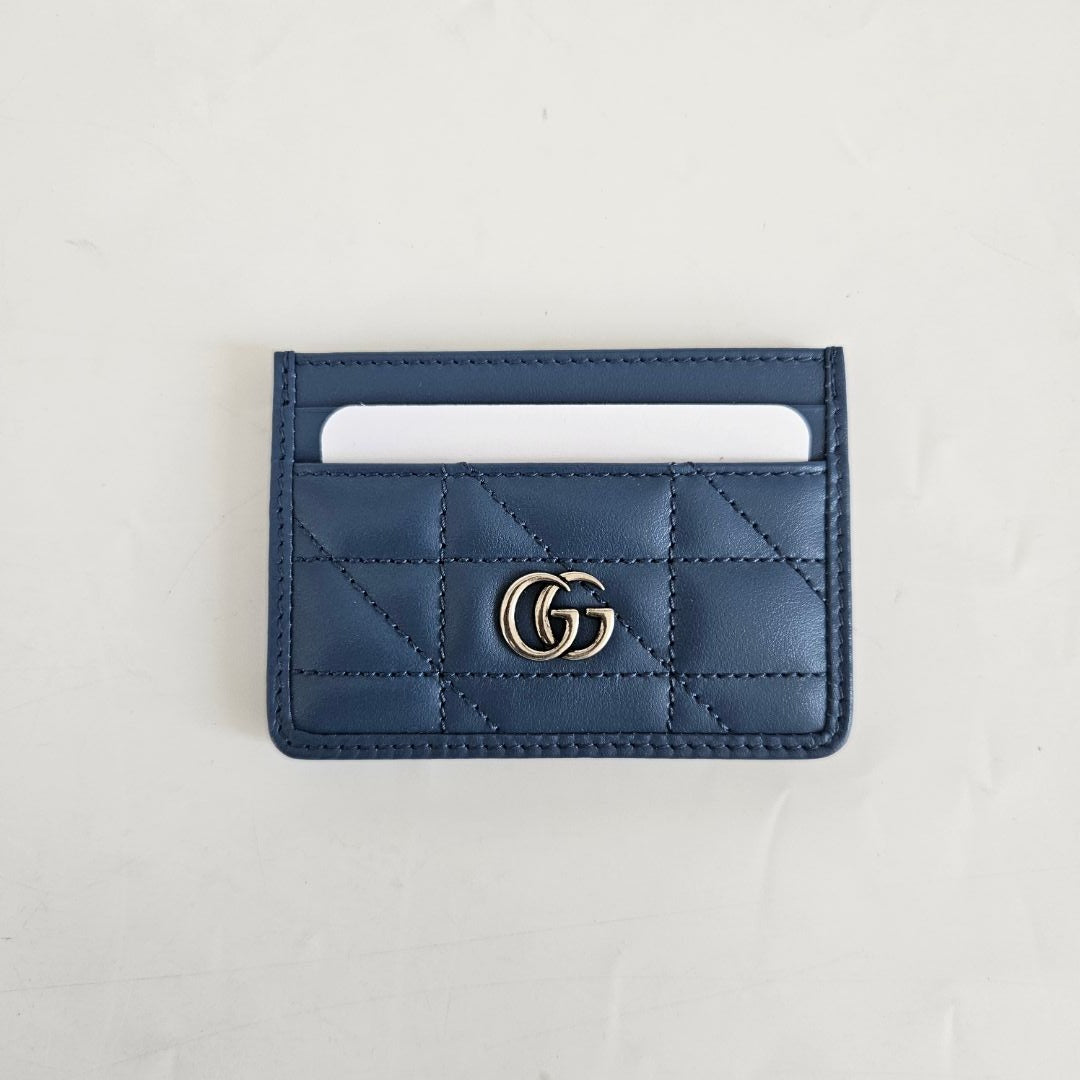 Gucci Blue Quilted Leather GG Marmont Card Holder