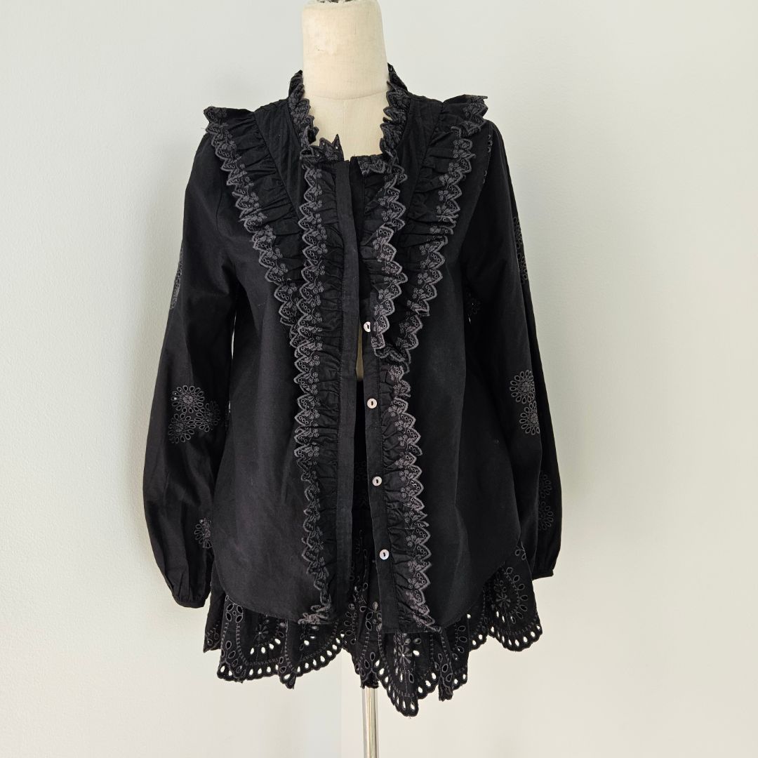 LoveShackFancy Black Embroidered Set