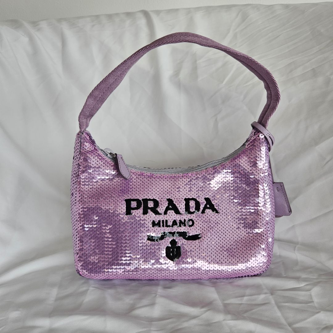 Prada Paillettes Sequin Mini Re-Edition 2000 Bag Lilium Black