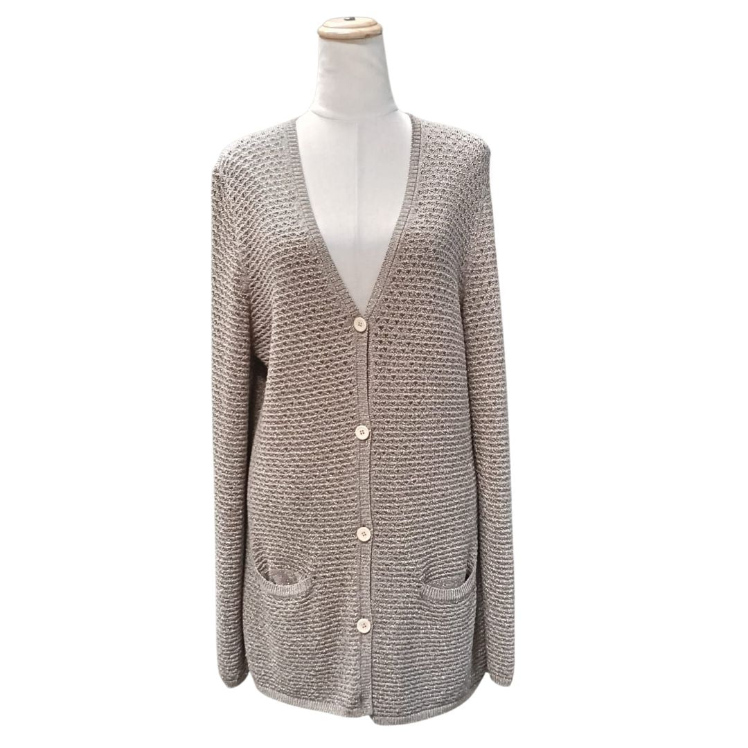 Chloe gold metallic knit long cardigan with buttons