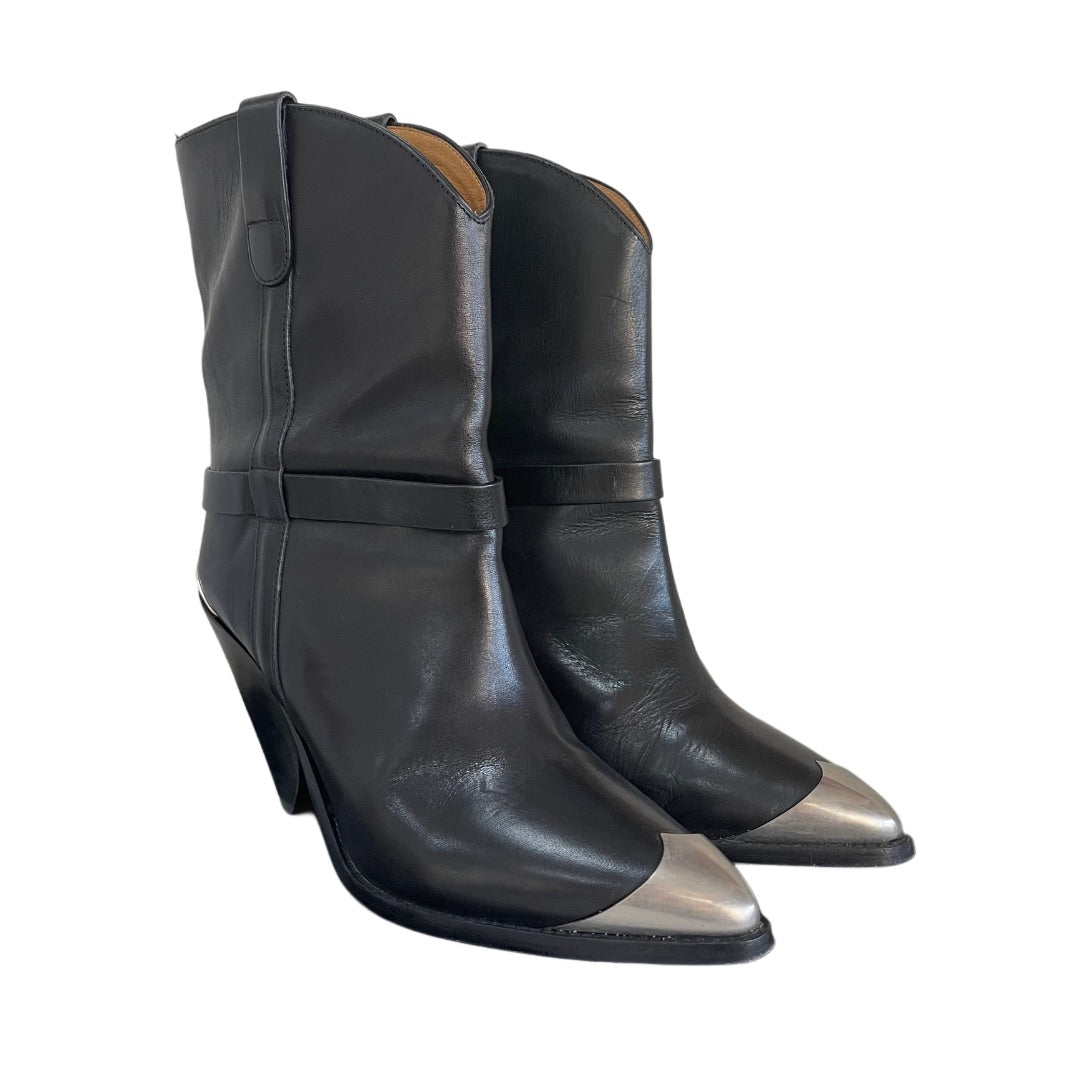 Isabel Marant Black Leather Lamcy 90 Ankle Boots Shoes, 39