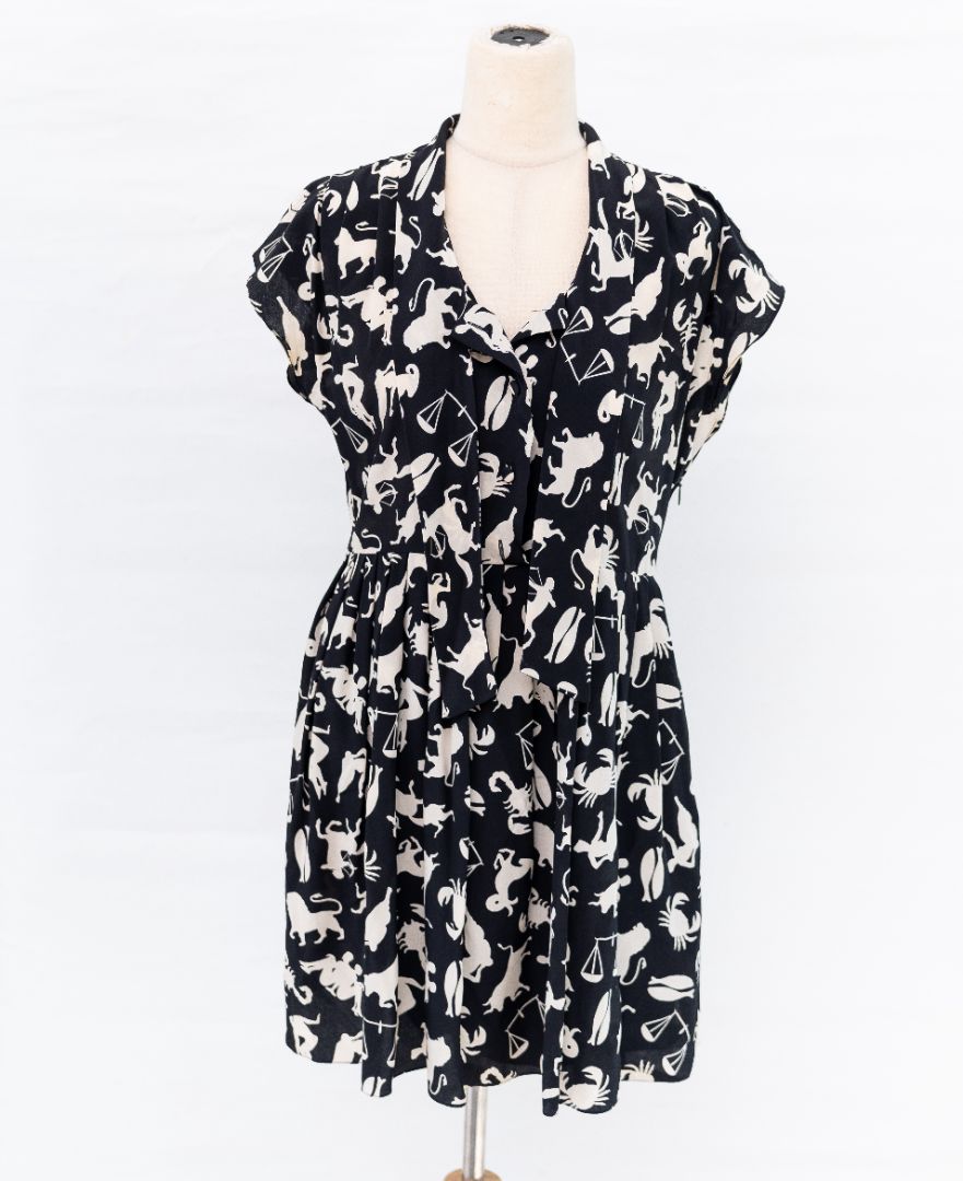 Saint Laurent Black Mini Dress with Pleat Detail Animal Print