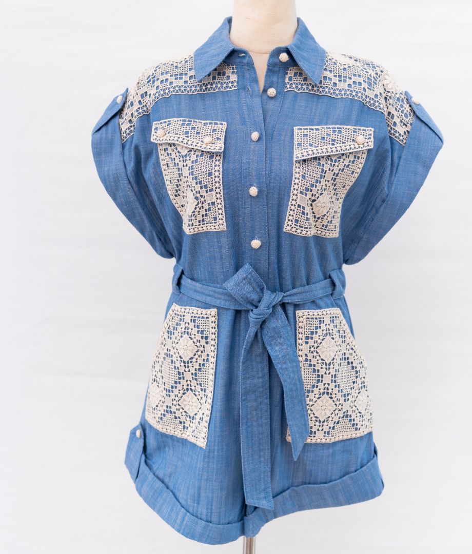 Zimmermann blue denim playsuit with belt