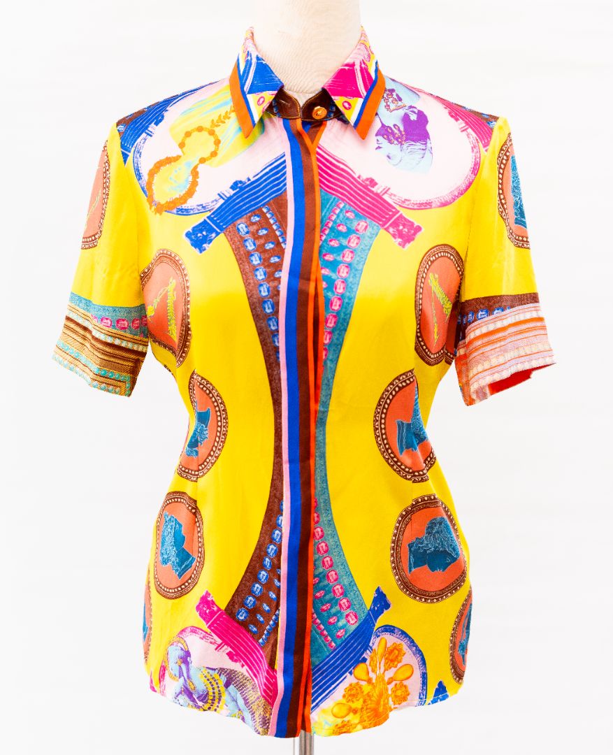 Versace printed concealed buttons silk blouse