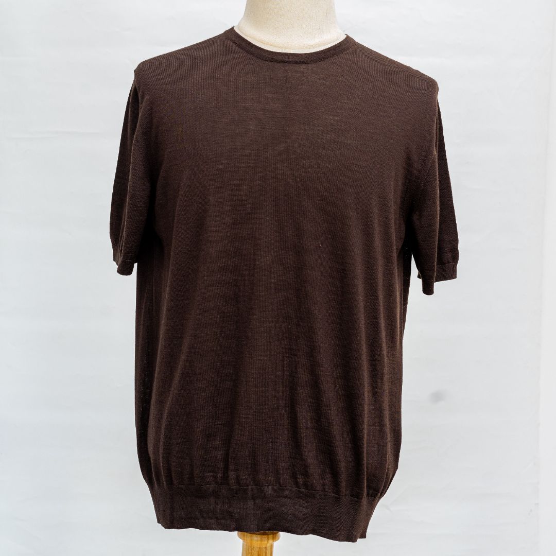 Prada brown knit wool short sleeve crew neck top