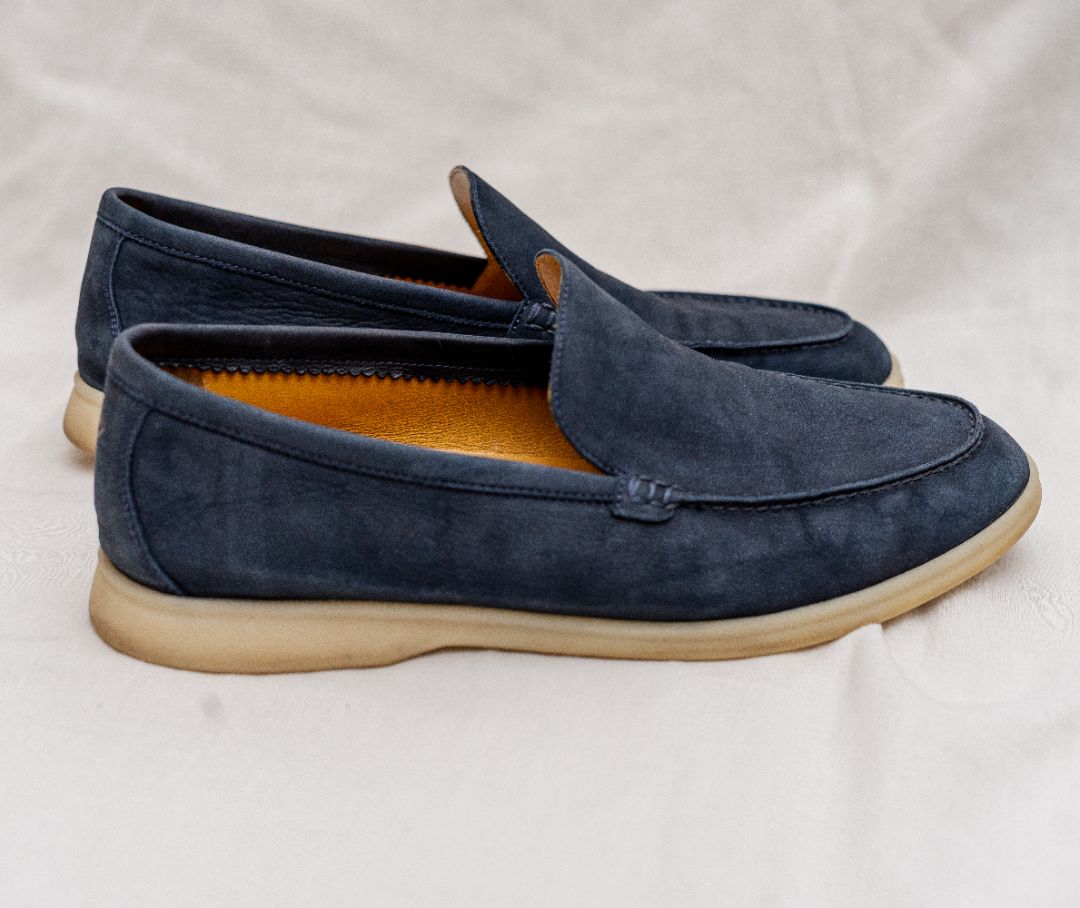 Loro Piana Navy Suede Summer Walk Slip On Loafers