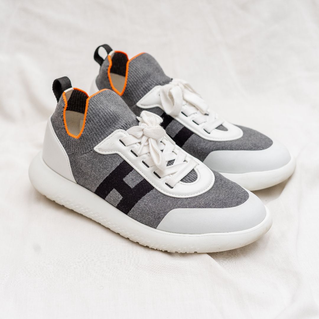 Hermès Knit Wool and Goatskin Crew Sneakers, 42