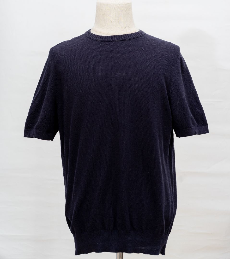 Loro Piana navy top with ribbed collar