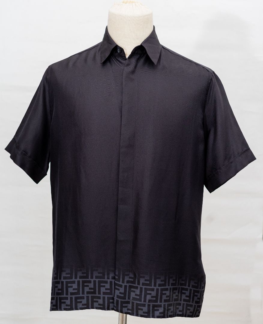 Fendi Black Silk Men's Shirt with FF print