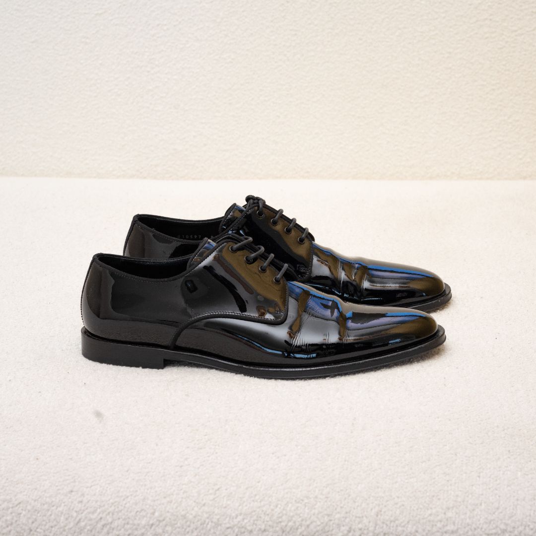 Dolce & Gabbana Derby Black Patent Leather Shoes, UK8.5