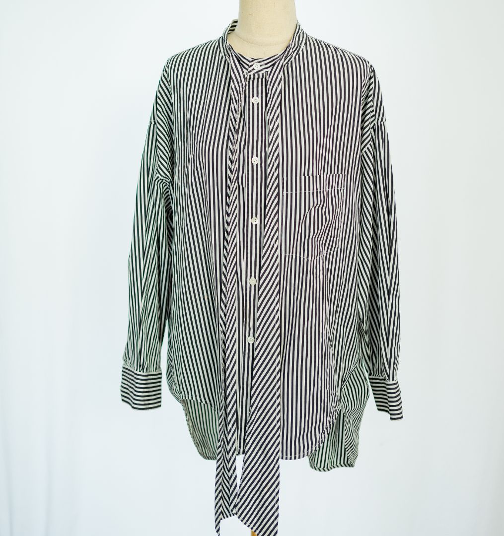 Balenciaga Black and White Striped Logo Shirt