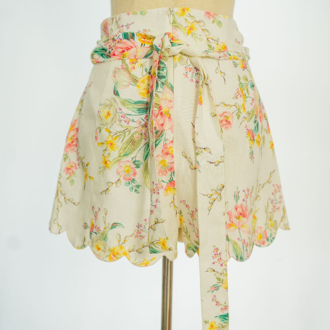 Zimmermann white/floral print pink yellow and white shorts